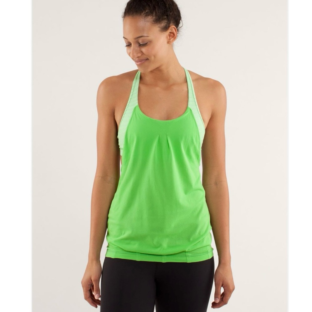 Lululemon Practice Freely Tank in Frond Green sz 4 Gingham Racerback Activewear